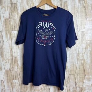 Chaps Mens XL Navy Blue Graphic T-Shirt Property of Chaps Trading Co Eagle Logo